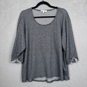 Rose+Olive Top Womens 2X Gray Polka Dot Blouse Office Career‎ Modest Cozy Soft